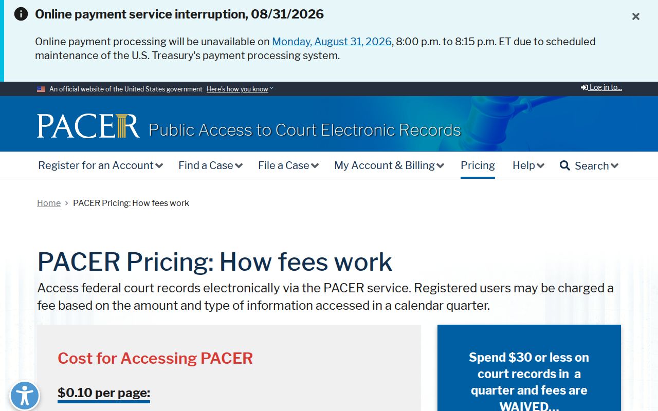 Cass County traffic court record distinction from federal PACER fees