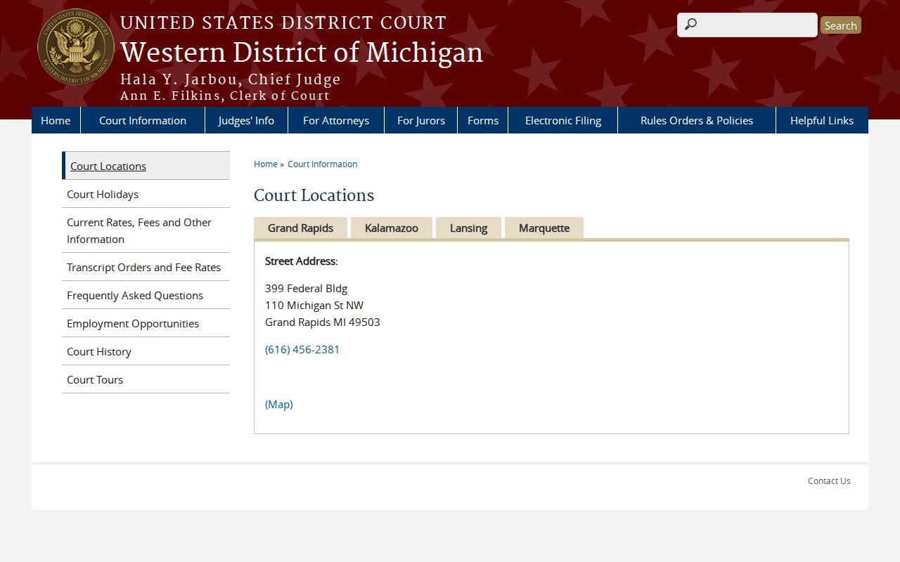 Cass County court record context for Western District of Michigan court locations
